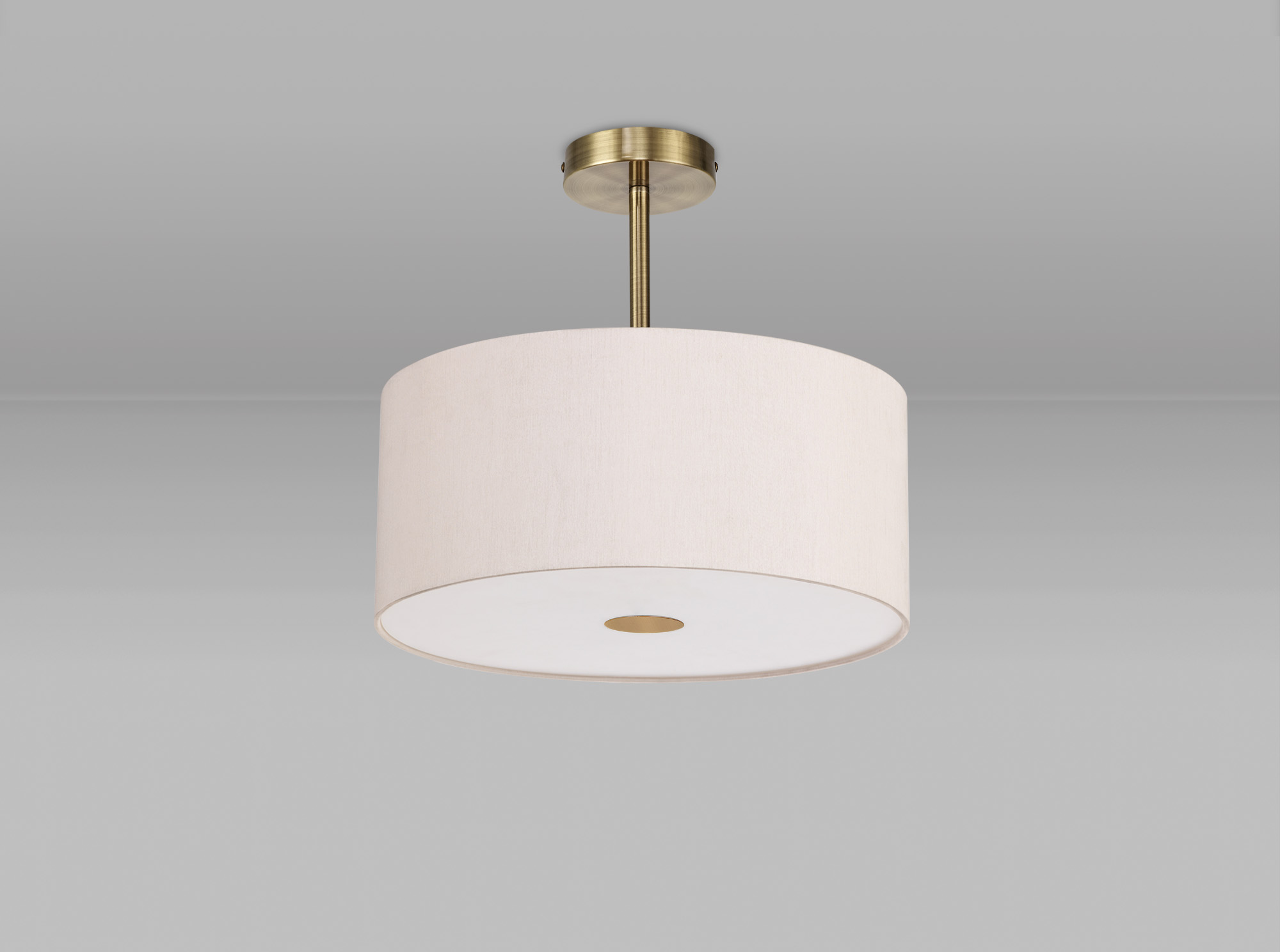 Baymont 40cm Semi Flush 1 Light Antique Brass, Nude Beige/Moonlight, Frosted Diffuser DK0176  Deco Baymont